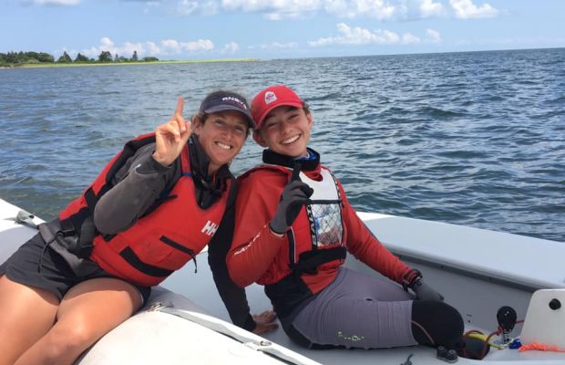 With coach Maru, after first race win in the Radial, at Sail East 2019 With coach Maru in Shediac