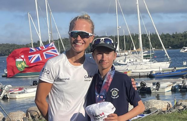 Award from SailGP's Georgia Lewin-Lafrance at 2022 Nationals in Lunenburg, NS SailGP's Georgia presenting award at 2022 Nationals