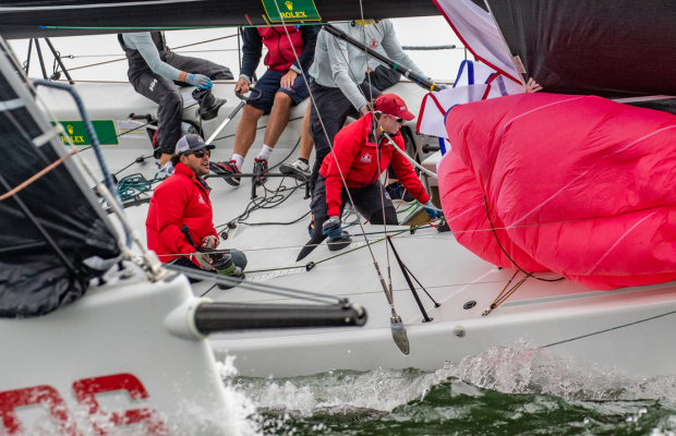 Team RCYC rounding the leeward mark at the New York Yacht Club Invitational Cup